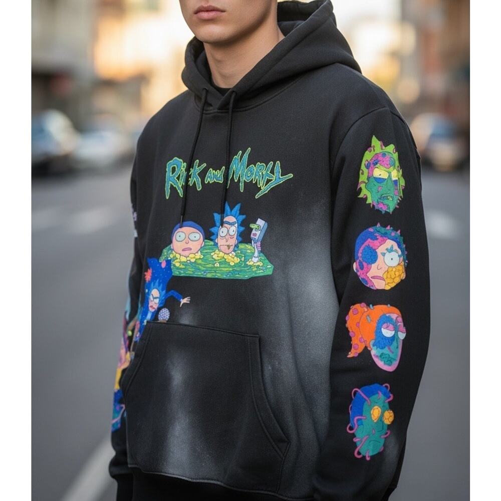 Members Only Rick and Morty Graphic Hoodie XL Adult Swim Sweater XLarge Black